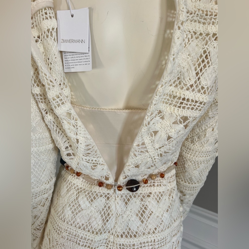 ZIMMERMANN Cira Ivory Ribbon Lace Tassel Midi Belted Dress sz 1 NWT 950$ - Picture 12 of 15